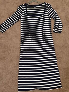 GAP Navy & White Striped Midi Scoop Neck Dress